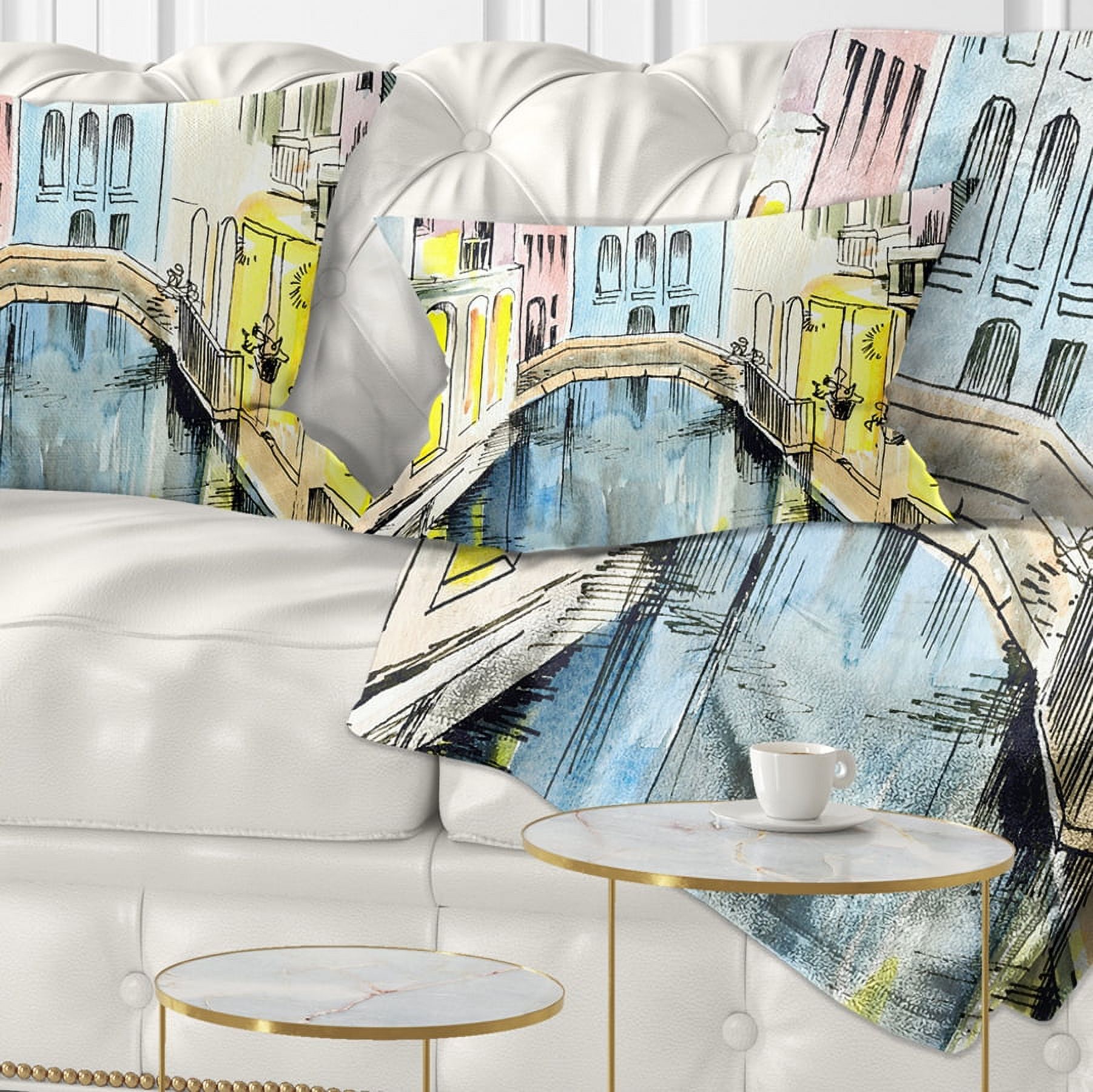 Designart Canal in Venice - Cityscape Throw Pillow - 12x20