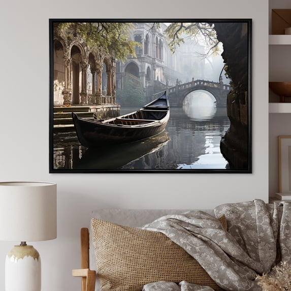 Designart "Canals Graphite Canal Mystical" Canals Floater Framed Canvas Wall Art