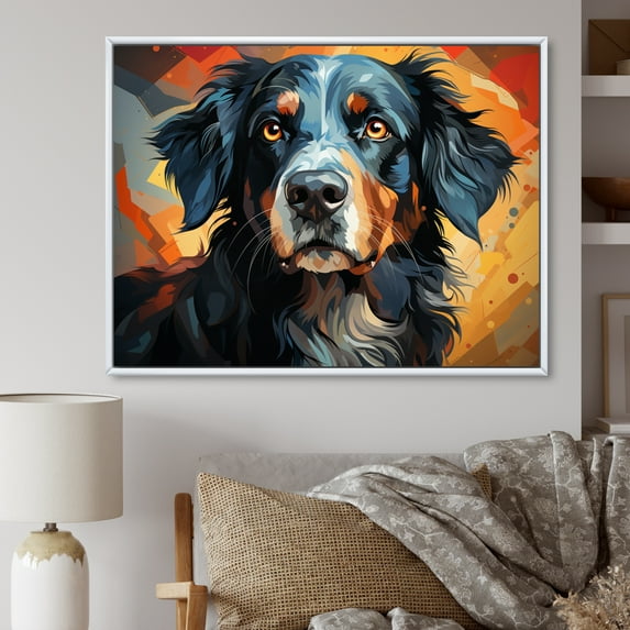 Designart "Canine Popart Dog Inquisitive wall art II" Animals Floater Framed Wall Decor