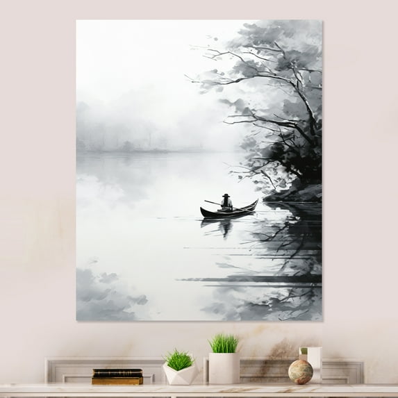 Designart "Canoe Boat Asian beauty II" Asian Art Metal Art Print