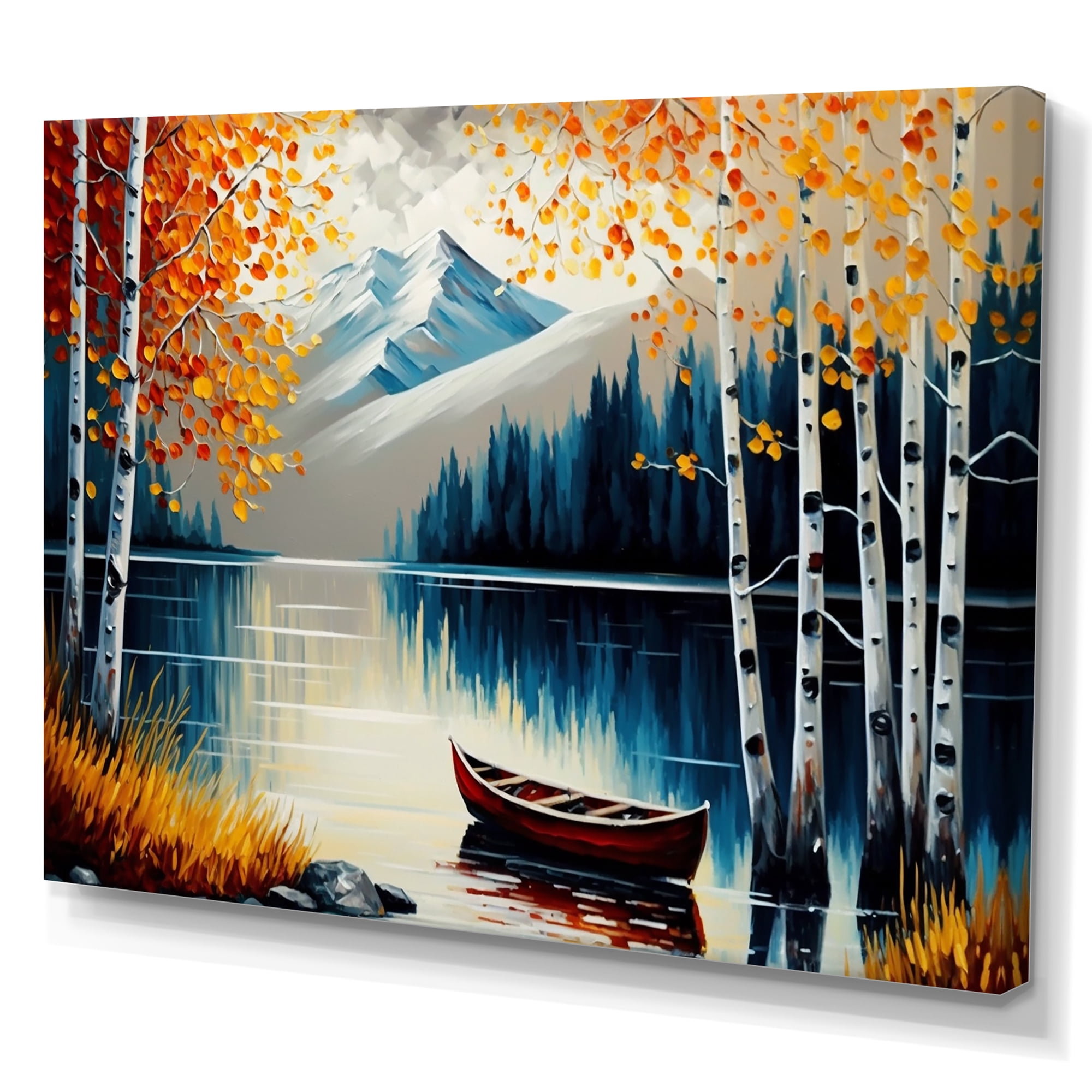 Designart Canoe On A Lake In Fall I Canvas Wall Art