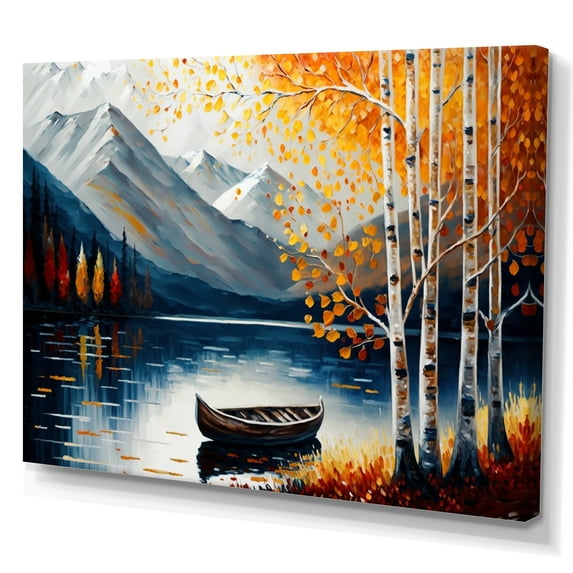Designart Canoe On A Lake In Fall II Canvas Wall Art