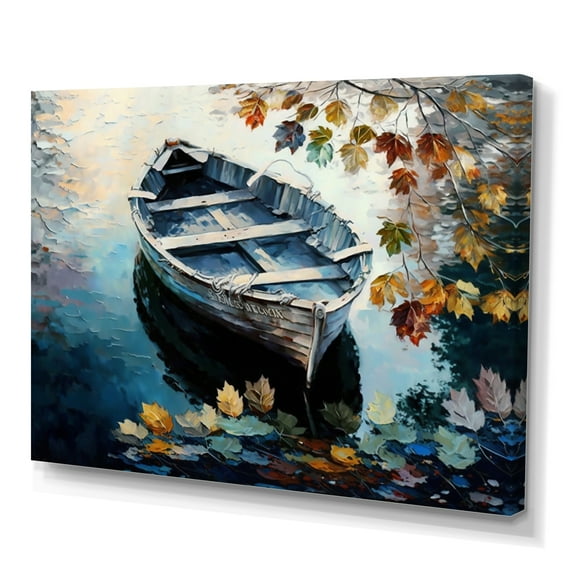 Designart Canoe On A Lake In Fall IV Canvas Wall Art