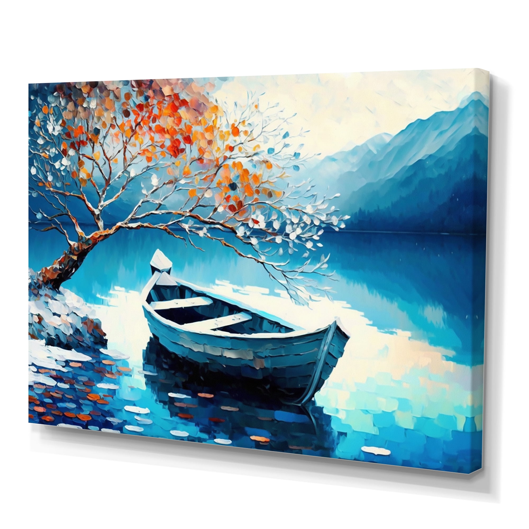 Designart Canoe On Lake In Winter Canvas Wall Art