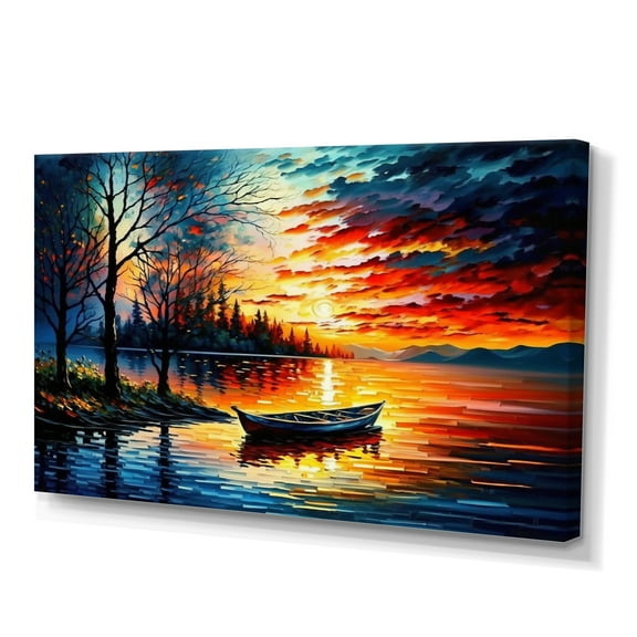 Designart Canoe On The Lake In The Fall Canvas Wall Art