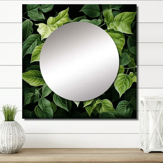 Designart "Canopy Of Ivory Ivy Green Leaves" Leaves Square Mirror For Wall Decor - Large Green Square Printed Wall Mirror Art - Square Traditional Mirror - Wall Mounted Square Large Mirror