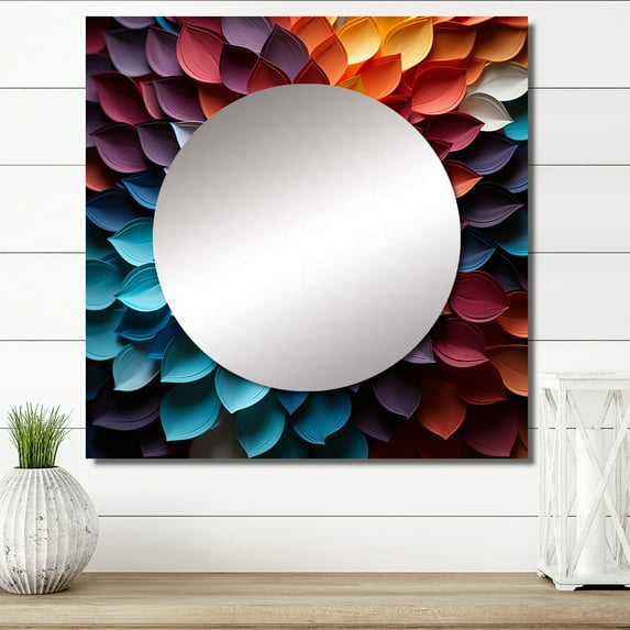 Designart "Canvas Of Azure And Sunshine Souls" Dream catcher Square Mirror For Wall Decor - Large Blue Square Mirror Printed Wall Decor - Traditional Square Living Room Mirror