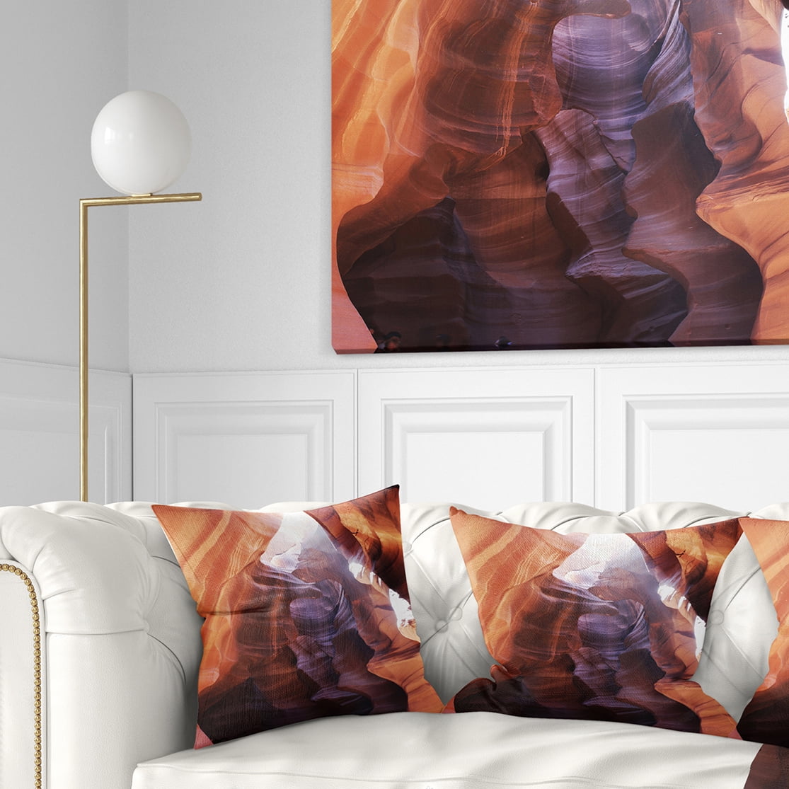 Designart Canyon Antelope with Purple Sunlight - Modern Landscape Printed Throw Pillow - 16x16