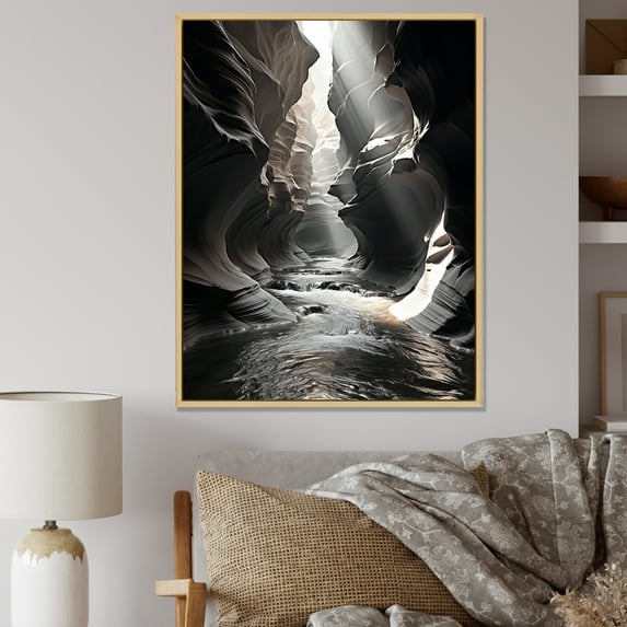 Designart "Canyon Calm In Black And White" Canyon Floater Framed Wall Decor