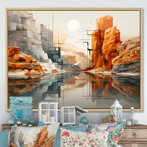 Designart "Canyons Depths Orange and Grey Canyon" Canyon Floater Framed Canvas Wall Art
