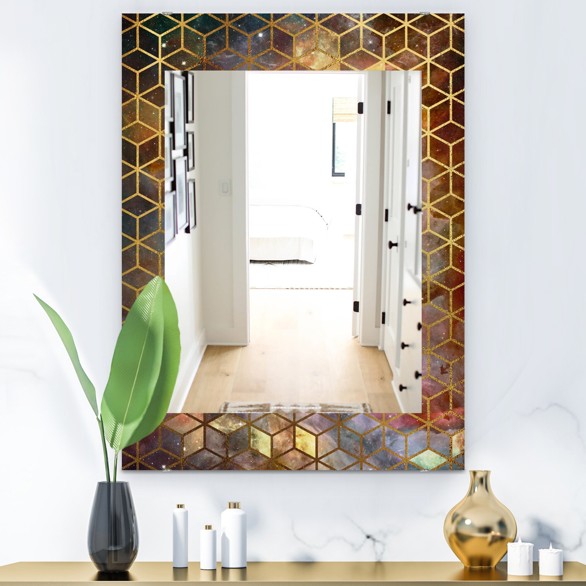 Designart 'Capital Gold Honeycomb 9' Modern Mirror - Wall Mirror