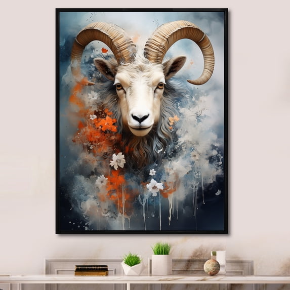 Designart "Capricorn Constellation in the Sky I" Animals Framed Wall Art - Traditional White Goat Hallway Framed Wall Art Decor