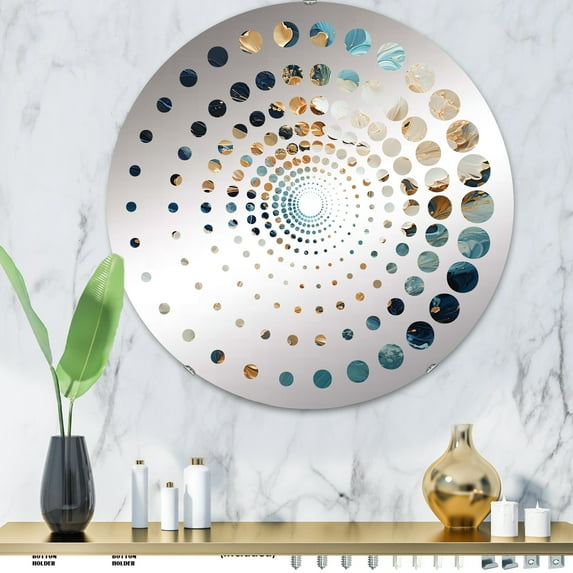 Designart "Captivating Blue Storm Art I" Storms Spiral Dot Round Wall Mirror - Landscapes Oval Printed Decorative Mirror - Multiple Color Options