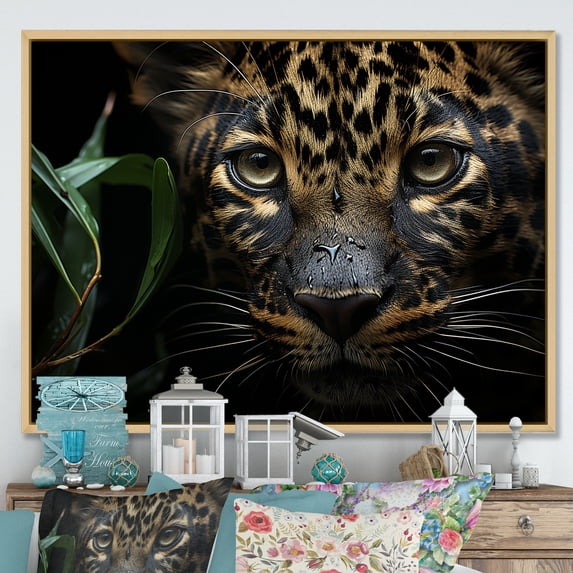 Designart "Captivating Leopard In Candid Jungle" Animals Leopard Floater Framed Wall Decor