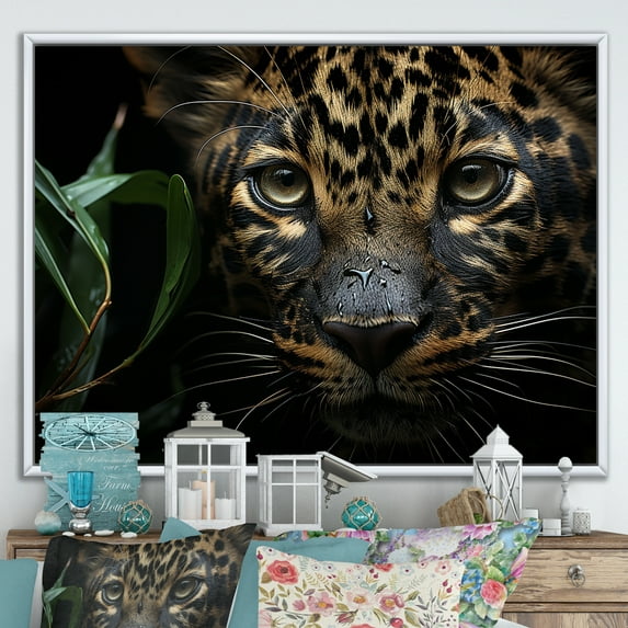 Designart "Captivating Leopard In Candid Jungle" Animals Leopard Floater Framed Wall Decor