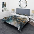 thumbnail image 1 of Designart "Captivating Liquid Ink in Blue and Gold" Abstract Marble Bedding Covert Set - Modern Blue Abstract Bed Set With 2 Shams, 1 of 6
