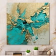 thumbnail image 1 of Designart "Captivating Liquid Ink in Turquoise and Gold" Abstract Marble Metal Wall Art, 1 of 5