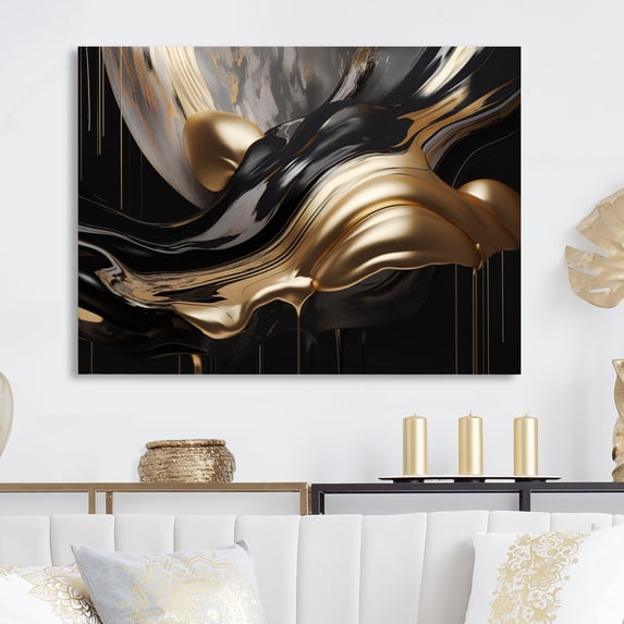 Designart "Captivating Marble Gold and Black II" Abstract Marble Metal Wall Art
