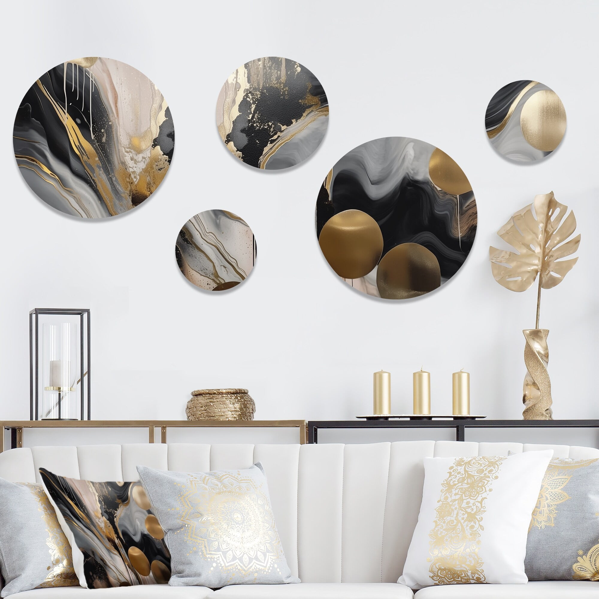 Captivating Gray and Gold Abstract Metal Wall Art Set