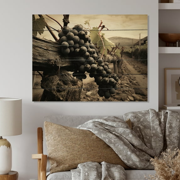 Designart "Captivating Vintage Charm at the Winery" Farmhouse Print on Natural Pine Wood