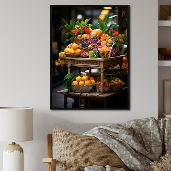 Designart "Capturing Market Colors in Paris I" Farmhouse Floater Framed Canvas Wall Art