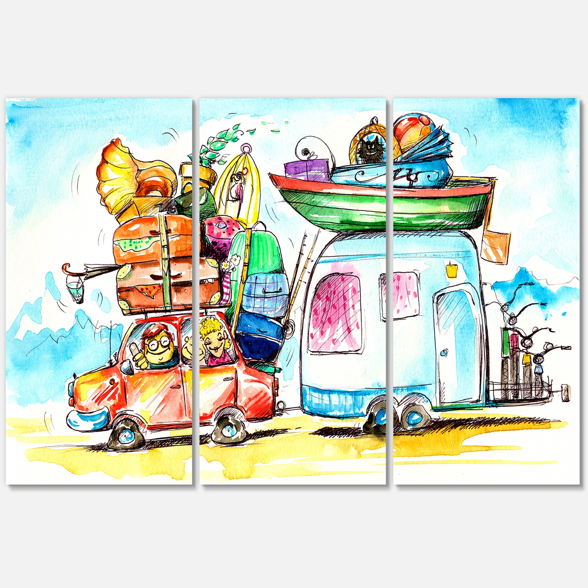 Designart ' Caravans With Family Travel ' Farmhouse Canvas Wall Art Print