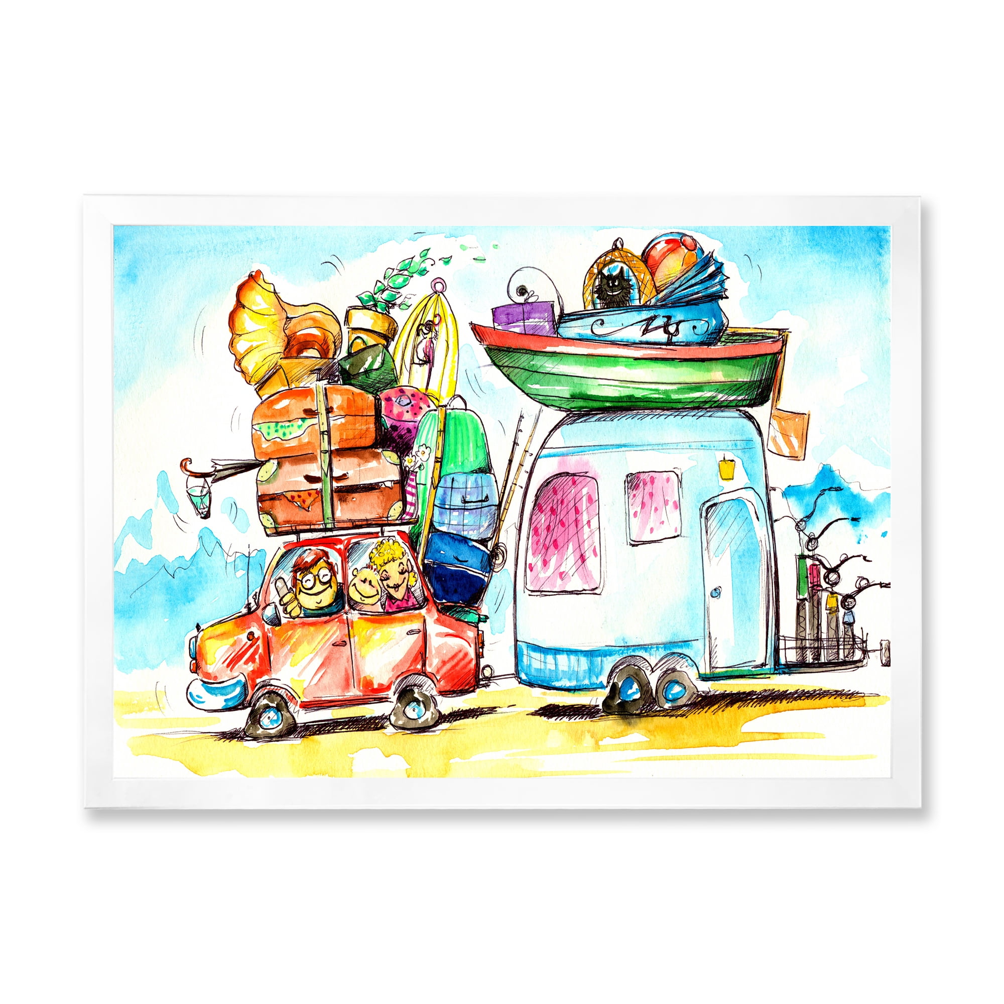 Designart 'Caravans With Family Travel' Farmhouse Framed Art Print