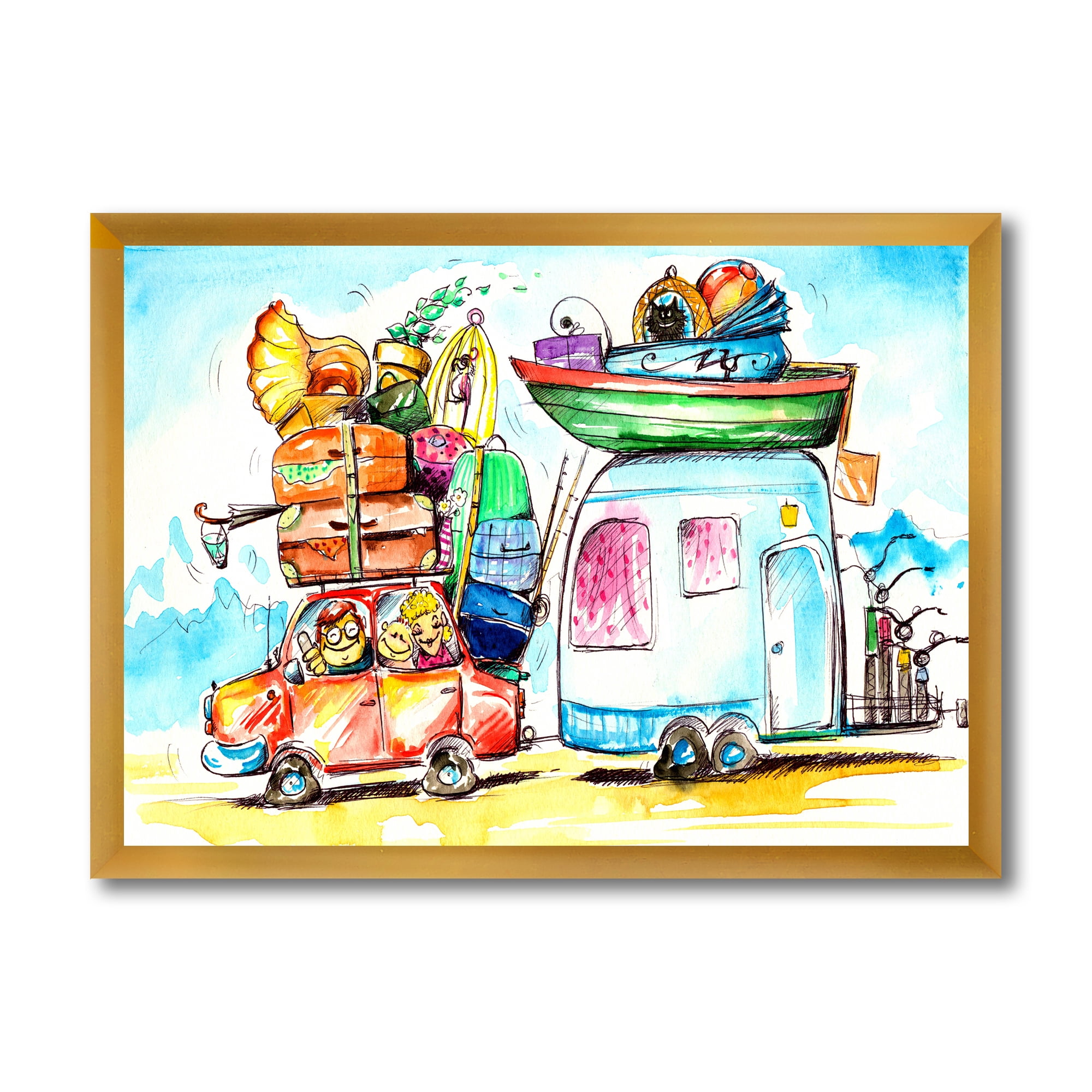 Designart 'Caravans With Family Travel' Farmhouse Framed Art Print