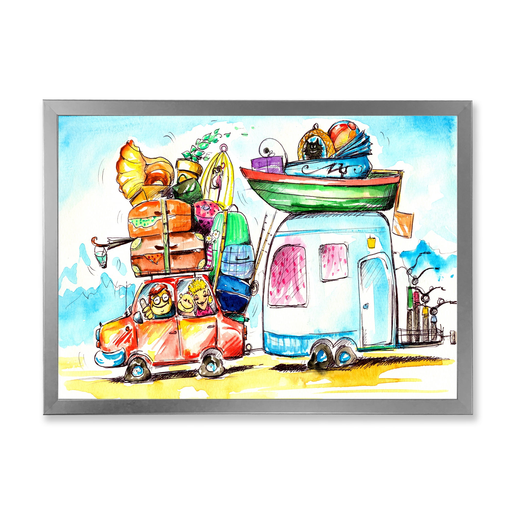 Designart 'Caravans With Family Travel' Farmhouse Framed Art Print