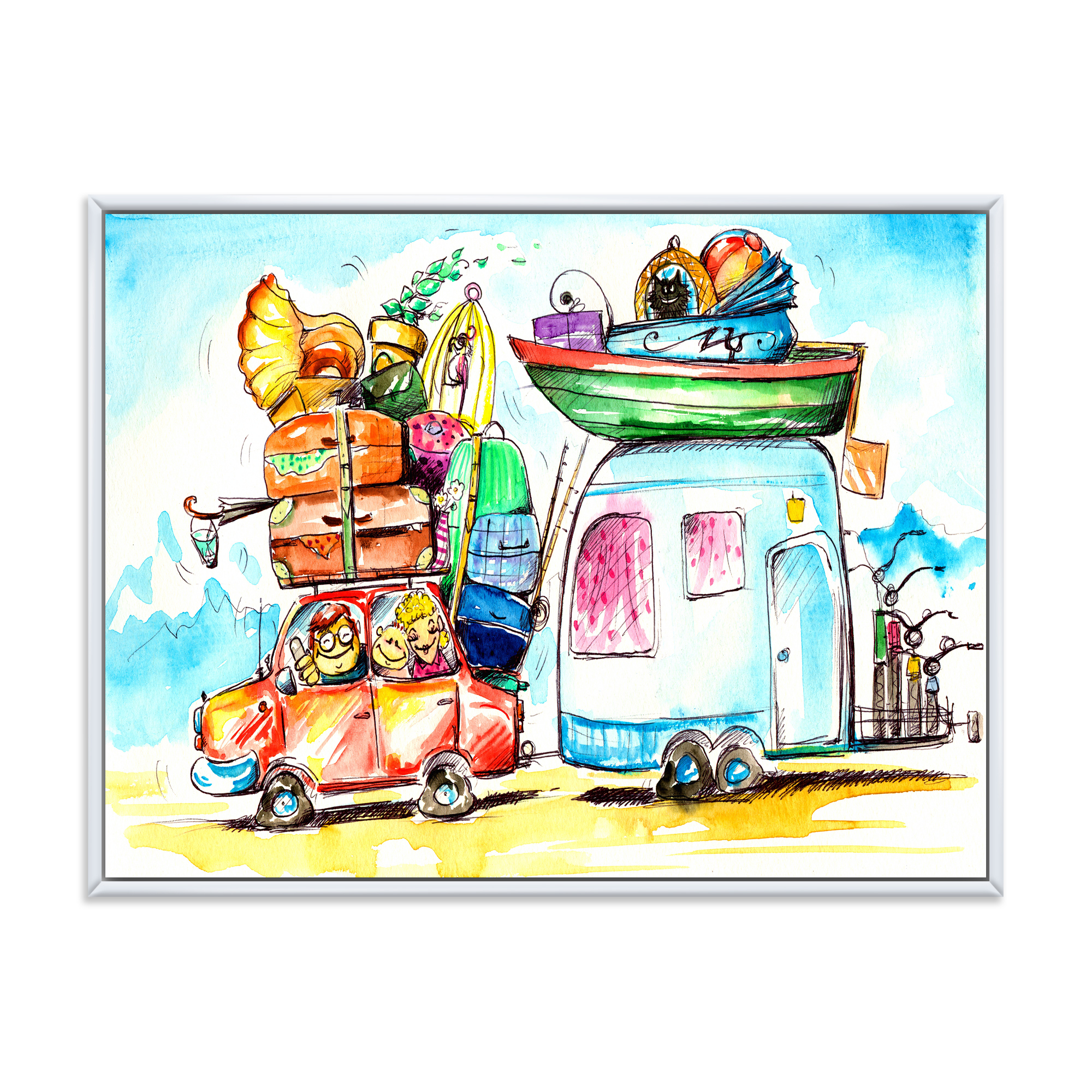 Designart 'Caravans With Family Travel' Farmhouse Framed Canvas Wall Art Print