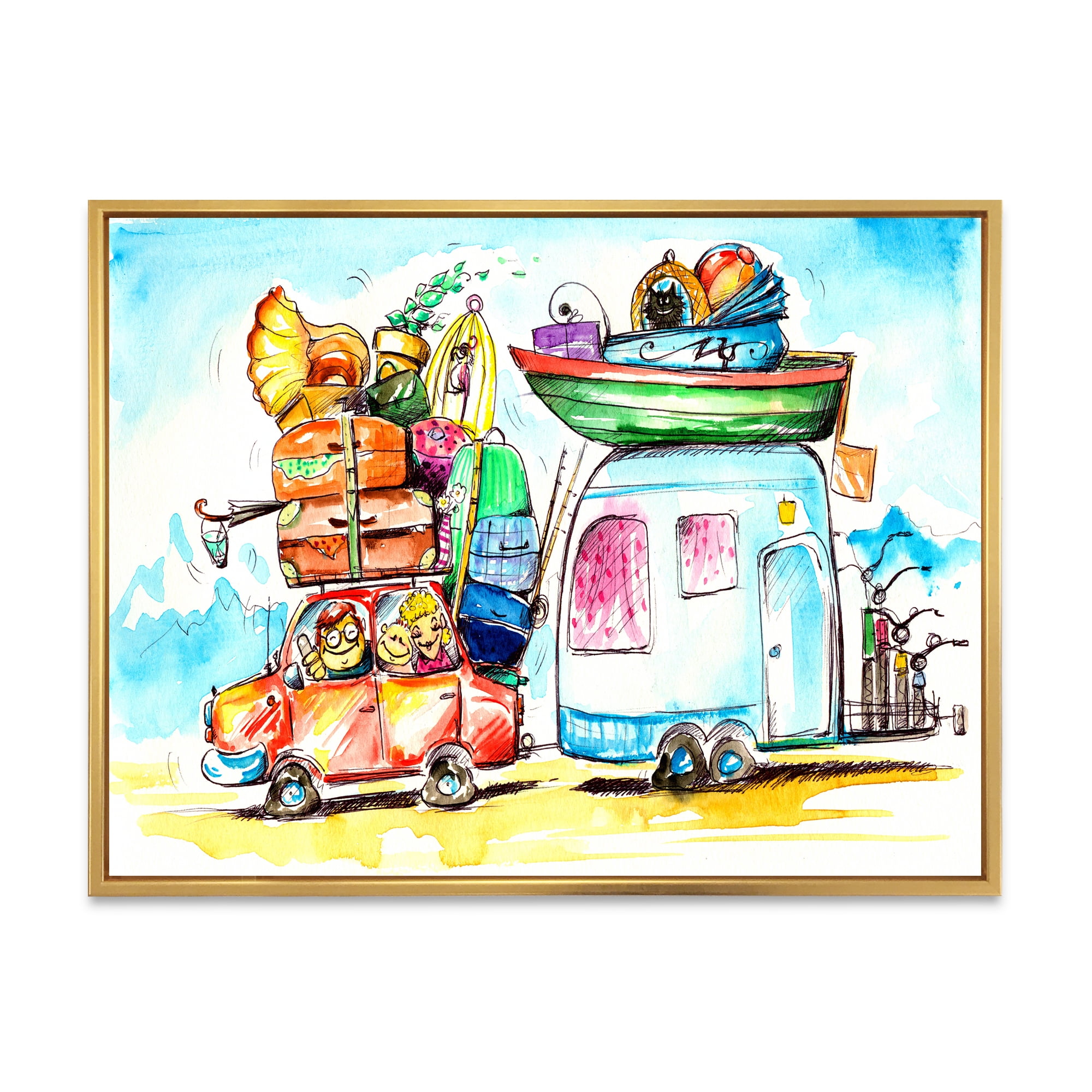 Designart 'Caravans With Family Travel' Farmhouse Framed Canvas Wall Art Print
