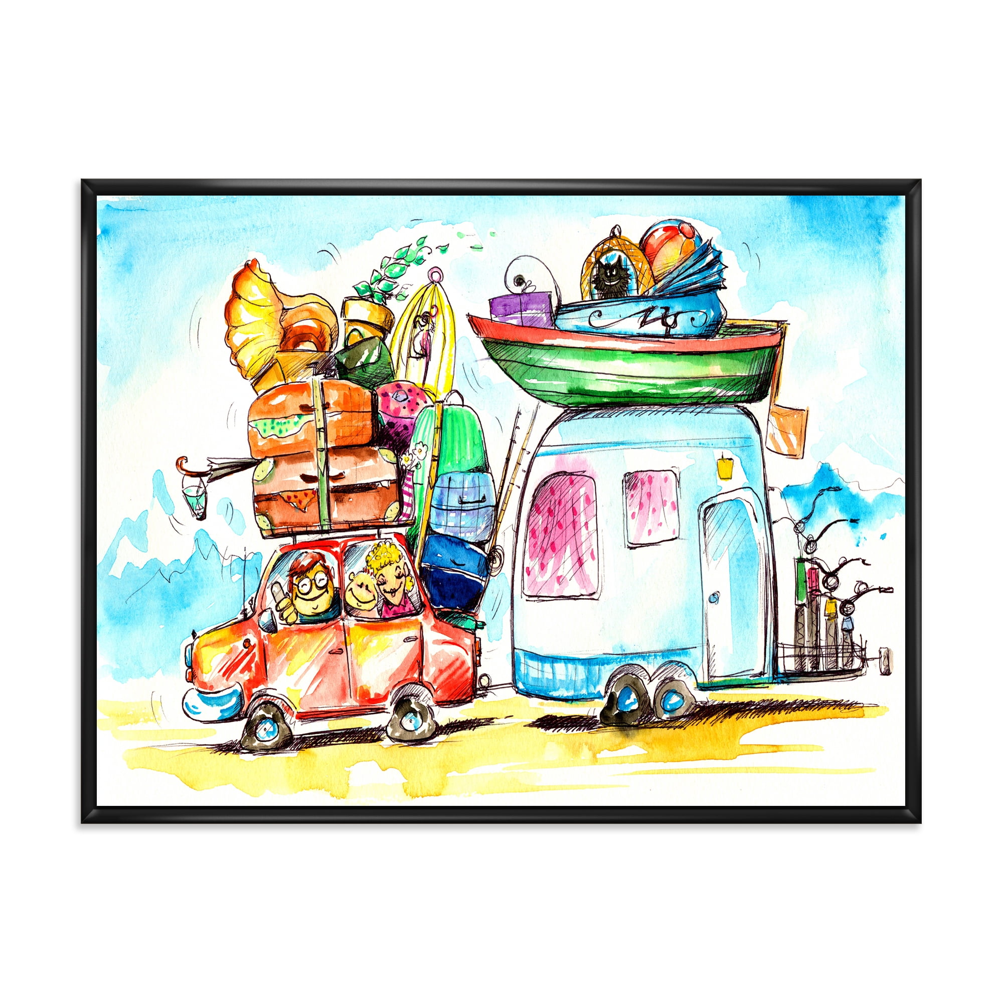 Designart 'Caravans With Family Travel' Farmhouse Framed Canvas Wall Art Print
