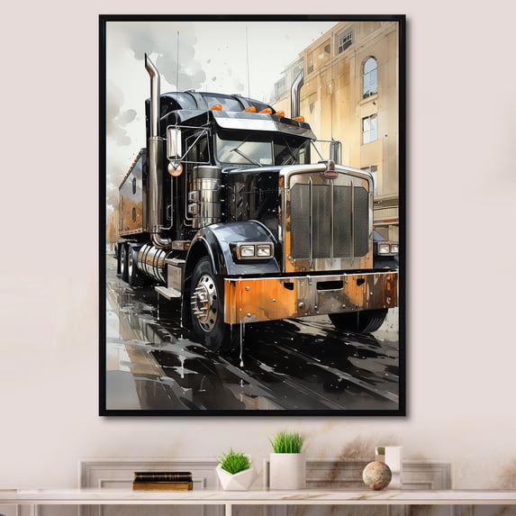 Designart "Carbon Fiber Beast Semi Truck II" Truck Floater Framed Wall Art Living Room
