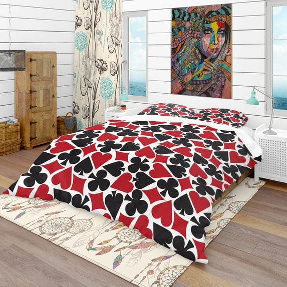 Designart 'Card Suit Pattern' Modern & Contemporary Duvet Cover Set