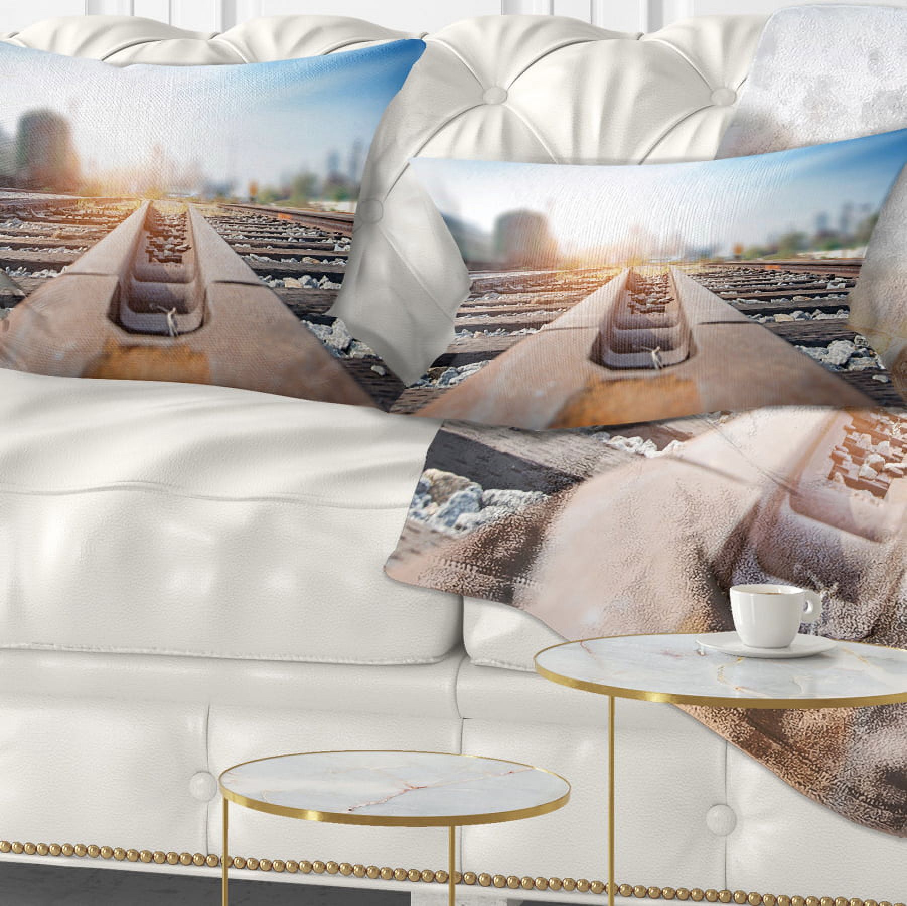 Designart Cargo Train Platform with Container - Landscape Photography Throw Pillow - 12x20