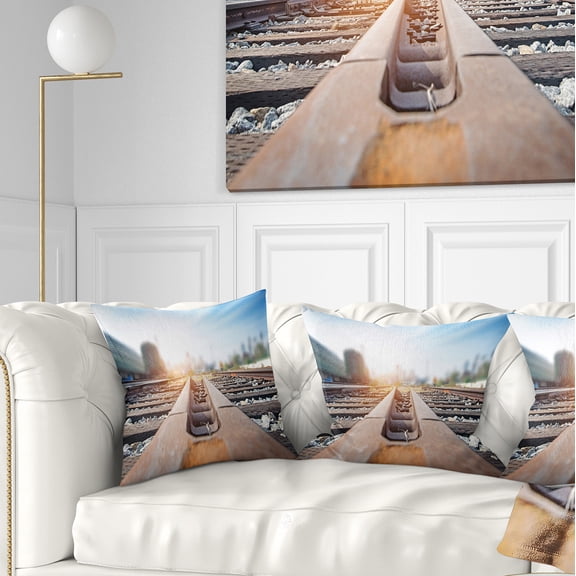 Designart Cargo Train Platform with Container - Landscape Photography Throw Pillow - 16x16