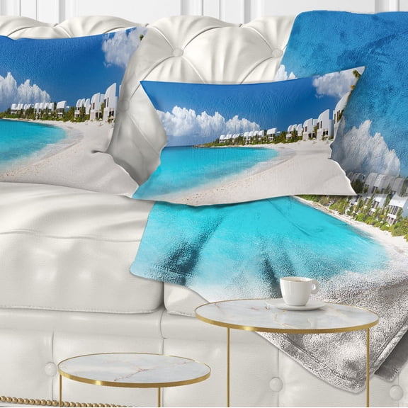 Designart Caribbean Beach Panorama - Landscape Photo Throw Pillow - 12x20