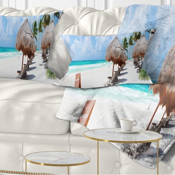 Designart Caribbean Beach Panorama - Landscape Photography Throw Pillow - 12x20