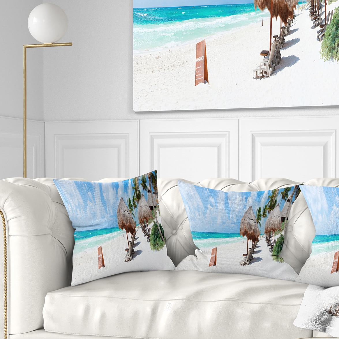 Designart Caribbean Beach Panorama - Landscape Photography Throw Pillow - 18x18