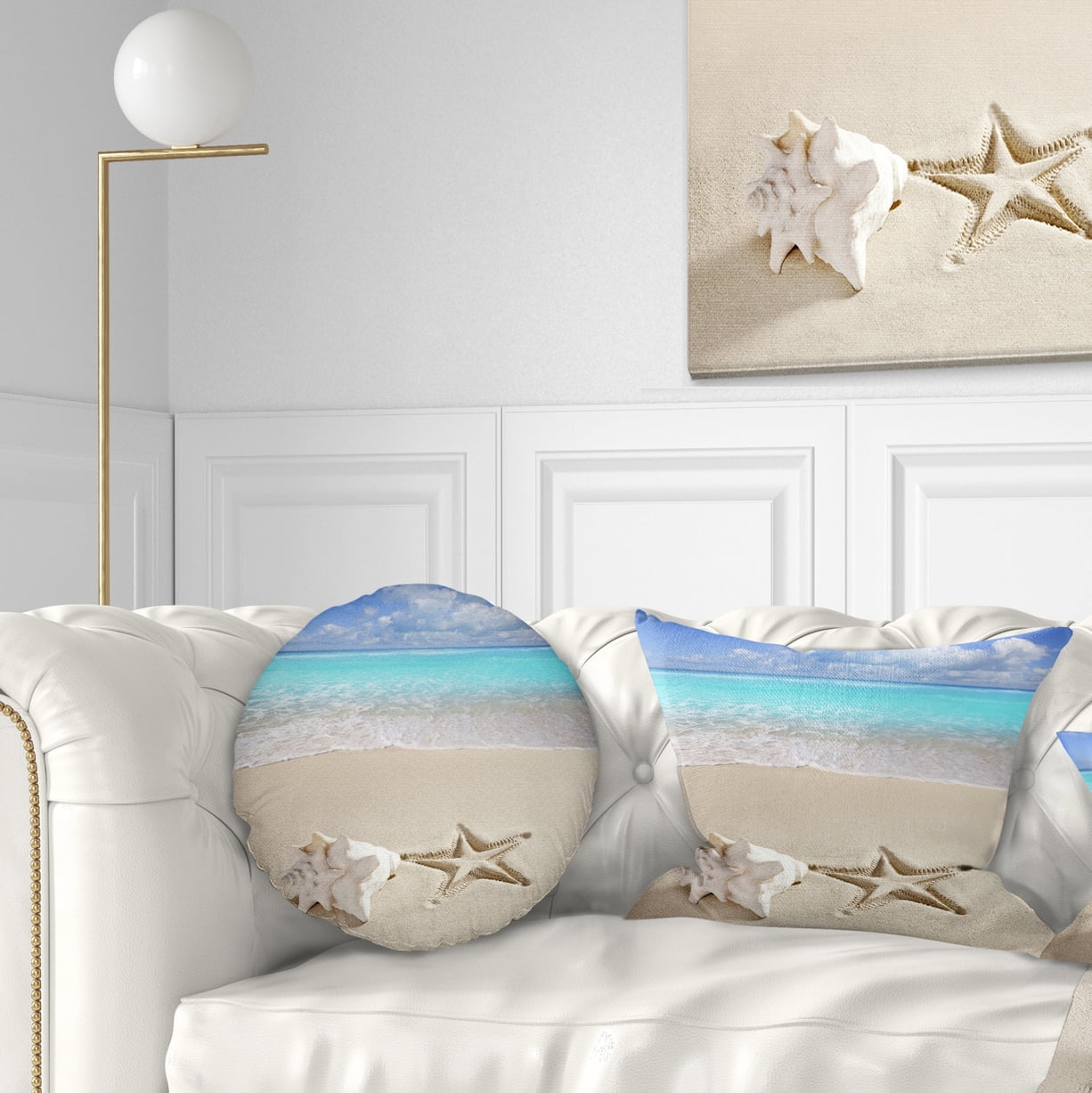 Designart Caribbean Beach Starfish - Beach Photography Throw Pillow - 12x20