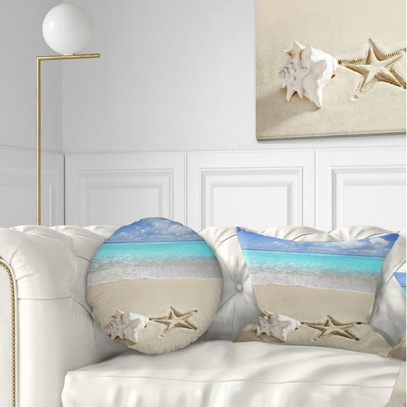 Designart Caribbean Beach Starfish - Beach Photography Throw Pillow - 12x20