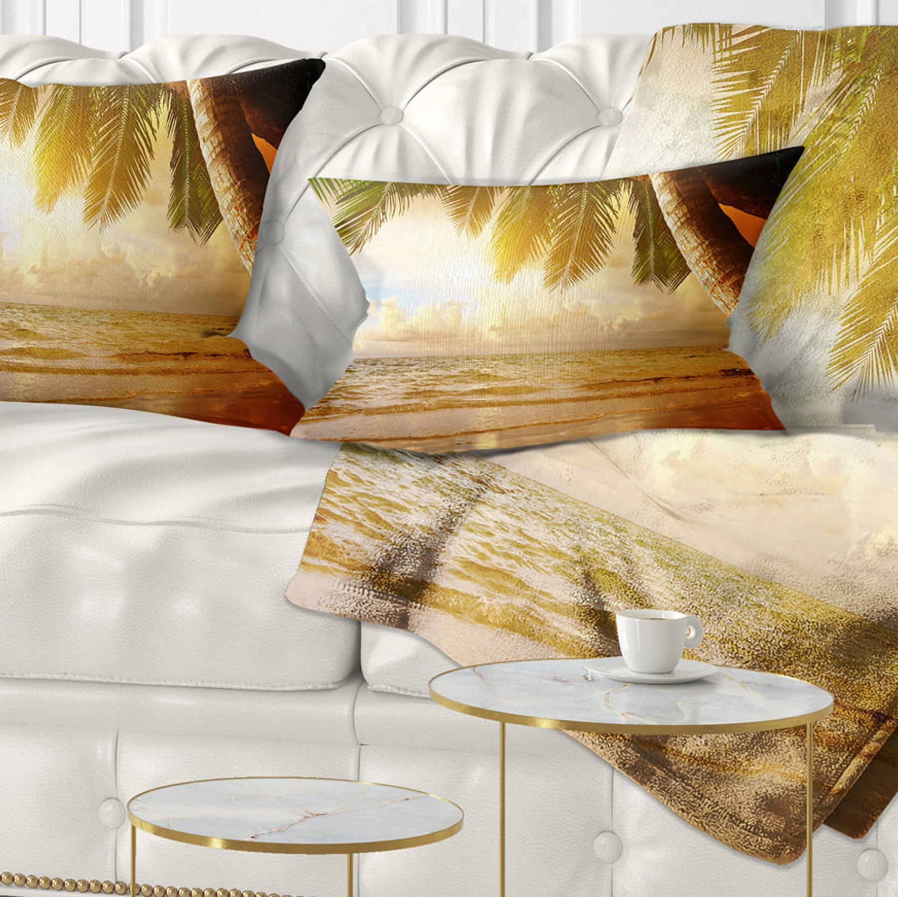 Designart Caribbean Beach Sunrise - Landscape Photo Throw Pillow - 12x20