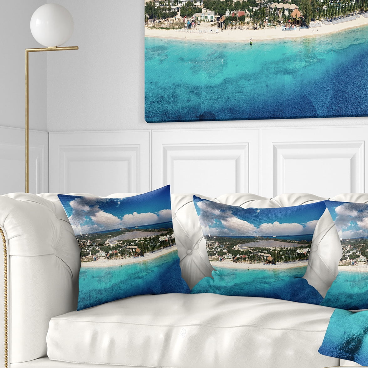 Designart Caribbean Coast Tropical Panorama - Seascape Throw Pillow - 16x16