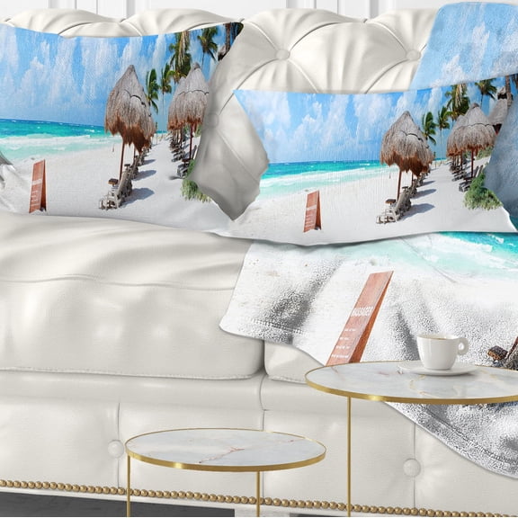 Designart Caribbean Coast in Tulum Mexico - Modern Seascape Throw Pillow - 12x20