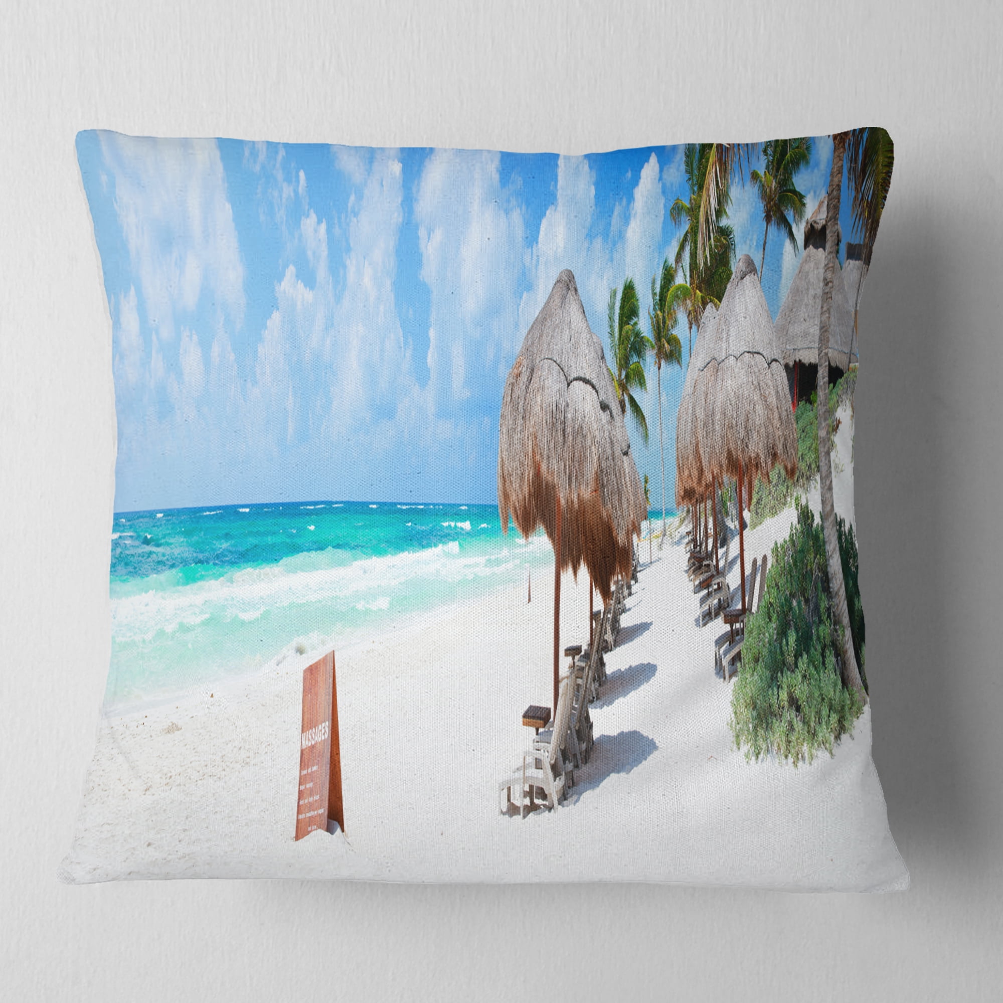 Designart Caribbean Coast in Tulum Mexico - Modern Seascape Throw Pillow - 18x18
