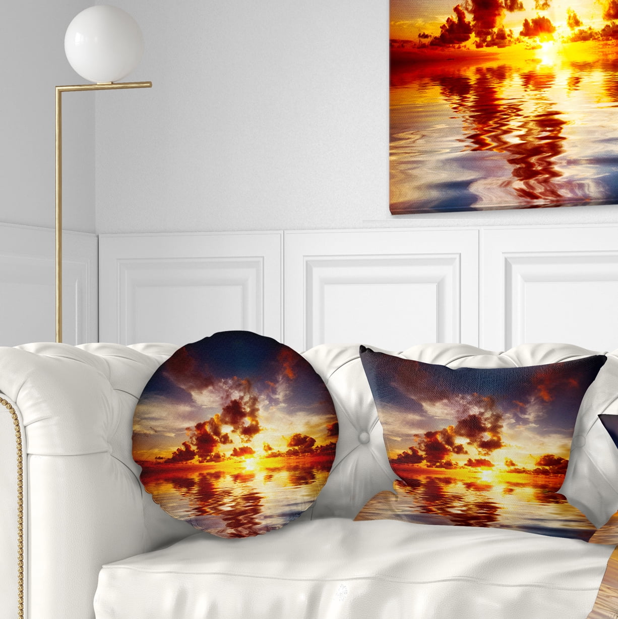 Designart Caribbean Sunset with Beautiful Sky - Seashore Throw Pillow - 12x20
