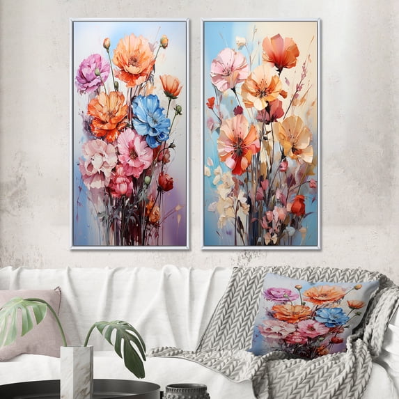Designart "Carnations Representation Colorfuled Acrylic II" Carnations Framed Wall Art Set Of 2 - Peach Floral Framed Wall Art Set Of 2