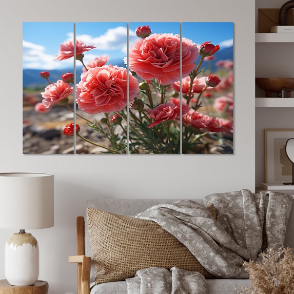 Designart "Carnations landscape Vibrant II" Floral Metal Wall Décor Set