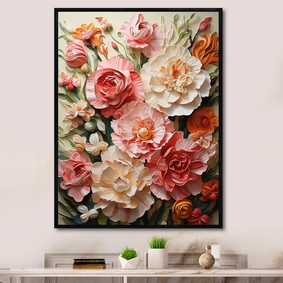 Designart "Carnations love Ruffles An" Floral & Botanical Floater Framed Canvas Art Print