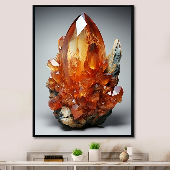 Designart "Carnelian Orange Spiritual Stone" Spiritual Floater Framed Wall Art Print